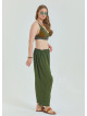 P Adjustable Waist Khaki Women's Plus Size Trousers with Rope Detail 4621